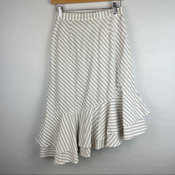 JOIE Yenene Striped Asymmetric-Hem Midi Skirt in Porcelain Cream Grey Size 2 - Picture 6 of 8